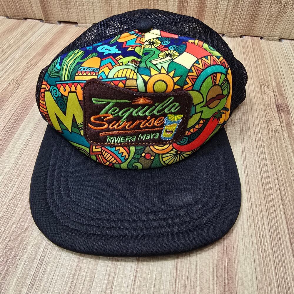 Banana Bay Headwear Tequila Sunrise Riviera Maya Colorful Trucker Snapback Hat